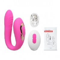 Couples Vibrator w/Rotation, Remote Control, 10 Function, Silicone, PINK